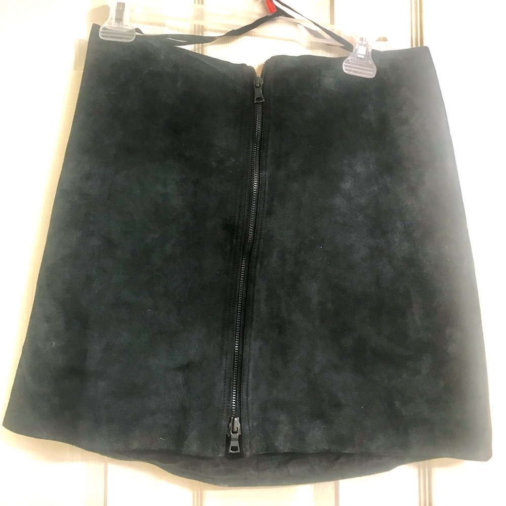 Jenne Maac genuine black leather Suede A Line Zip Front Mini Skirt Sz Large